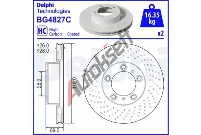 DELPHI Brzdový kotouč - 315 mm DF BG4827C, BG4827C  DELPHI Brzdový kotouč - 315 mm DF BG4827C, BG4827C
