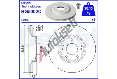 DELPHI Brzdov kotou - 288 mm DF BG5002C, BG5002C