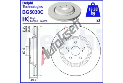 DELPHI Brzdový kotouč - 328 mm DF BG5030C, BG5030C  DELPHI Brzdový kotouč - 328 mm DF BG5030C, BG5030C