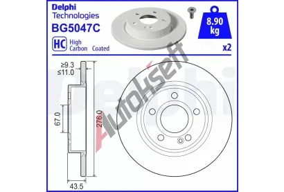 DELPHI Brzdový kotouč - 276 mm DF BG5047C, BG5047C  DELPHI Brzdový kotouč - 276 mm DF BG5047C, BG5047C