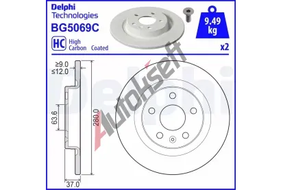 DELPHI Brzdov kotou s loiskem - 280 mm DF BG5069C, BG5069C
