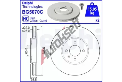 DELPHI Brzdový kotouč - 288 mm DF BG5070C, BG5070C  DELPHI Brzdový kotouč - 288 mm DF BG5070C, BG5070C