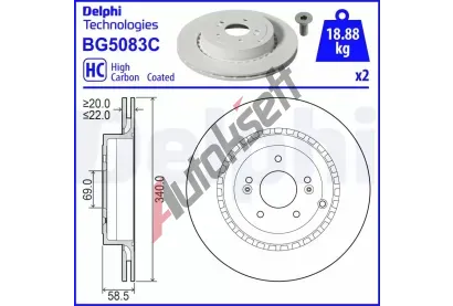 DELPHI Brzdový kotouč - 340 mm DF BG5083C, BG5083C DELPHI Brzdový kotouč - 340 mm DF BG5083C, BG5083C