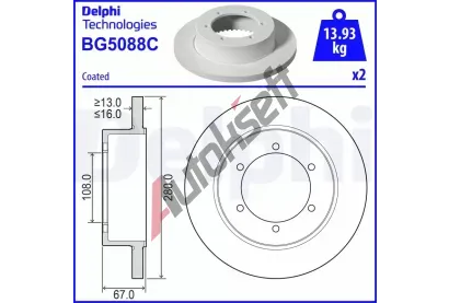DELPHI Brzdov kotou - 280 mm DF BG5088C, BG5088C