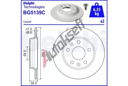 DELPHI Brzdový kotouč - 260 mm DF BG5139C, BG5139C DELPHI Brzdový kotouč - 260 mm DF BG5139C, BG5139C