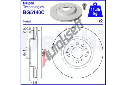 DELPHI Brzdový kotouč - 280 mm DF BG5140C, BG5140C  DELPHI Brzdový kotouč - 280 mm DF BG5140C, BG5140C