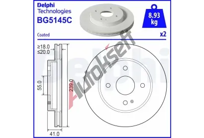DELPHI Brzdový kotouč - 239 mm DF BG5145C, BG5145C DELPHI Brzdový kotouč - 239 mm DF BG5145C, BG5145C