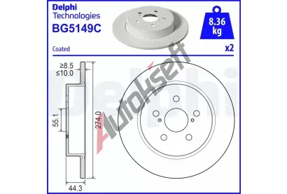 DELPHI Brzdov kotou - 274 mm DF BG5149C, BG5149C