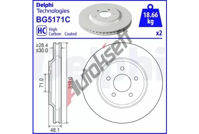 DELPHI Brzdový kotouč - 316 mm DF BG5171C, BG5171C DELPHI Brzdový kotouč - 316 mm DF BG5171C, BG5171C