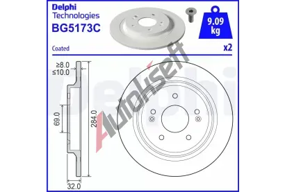 DELPHI Brzdov kotou - 284 mm DF BG5173C, BG5173C