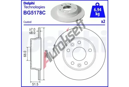 DELPHI Brzdový kotouč - 260 mm DF BG5178C, BG5178C DELPHI Brzdový kotouč - 260 mm DF BG5178C, BG5178C