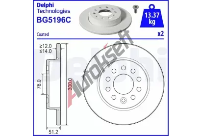 DELPHI Brzdový kotouč - 300 mm DF BG5196C, BG5196C DELPHI Brzdový kotouč - 300 mm DF BG5196C, BG5196C