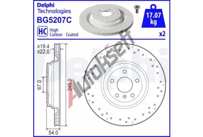 DELPHI Brzdový kotouč - 345 mm DF BG5207C, BG5207C DELPHI Brzdový kotouč - 345 mm DF BG5207C, BG5207C