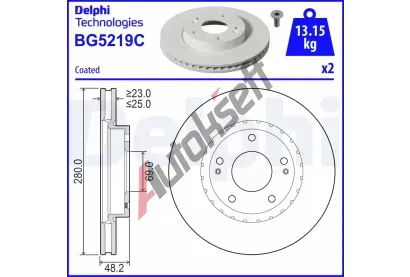 DELPHI Brzdový kotouč - 280 mm DF BG5219C, BG5219C DELPHI Brzdový kotouč - 280 mm DF BG5219C, BG5219C