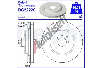 DELPHI Brzdový kotouč - 272 mm DF BG5222C, BG5222C DELPHI Brzdový kotouč - 272 mm DF BG5222C, BG5222C