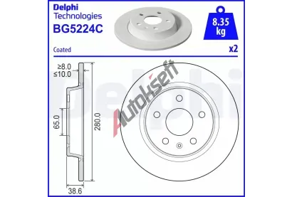DELPHI Brzdový kotouč - 280 mm DF BG5224C, BG5224C DELPHI Brzdový kotouč - 280 mm DF BG5224C, BG5224C