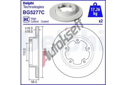 DELPHI Brzdový kotouč - 308 mm DF BG5277C, BG5277C  DELPHI Brzdový kotouč - 308 mm DF BG5277C, BG5277C