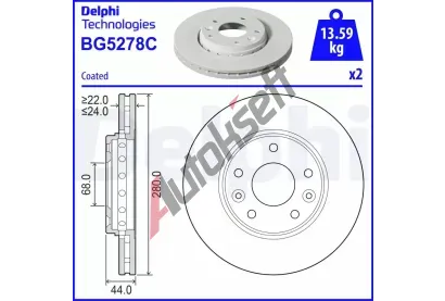 DELPHI Brzdový kotouč - 280 mm DF BG5278C, BG5278C DELPHI Brzdový kotouč - 280 mm DF BG5278C, BG5278C
