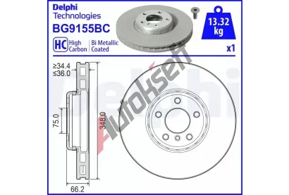 DELPHI Brzdov kotou - 348 mm DF BG9155BC, BG9155BC