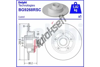 DELPHI Brzdov kotou s loiskem - 260 mm DF BG9268RSC, BG9268RSC