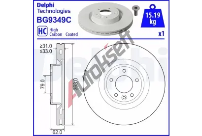 DELPHI Brzdov kotou - 363 mm DF BG9349C, BG9349C