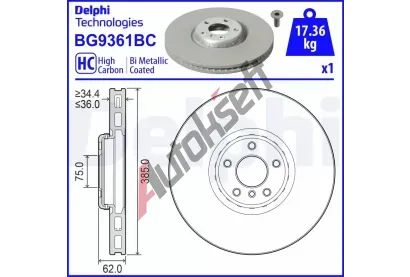 DELPHI Brzdov kotou - 385 mm DF BG9361BC, BG9361BC