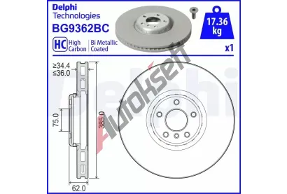 DELPHI Brzdov kotou - 385 mm DF BG9362BC, BG9362BC