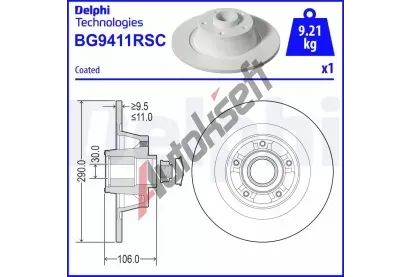 DELPHI Brzdov kotou s loiskem - 290 mm DF BG9411RSC, BG9411RSC