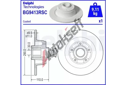 DELPHI Brzdov kotou - 290 mm DF BG9413RSC, BG9413RSC