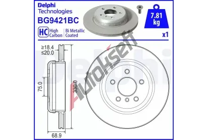 DELPHI Brzdový kotouč - 330 mm DF BG9421BC, BG9421BC DELPHI Brzdový kotouč - 330 mm DF BG9421BC, BG9421BC