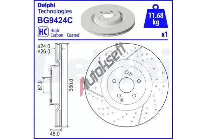 DELPHI Brzdový kotouč - 360 mm DF BG9424C, BG9424C DELPHI Brzdový kotouč - 360 mm DF BG9424C, BG9424C