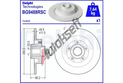 DELPHI Brzdov kotou s loiskem - 290 mm DF BG9488RSC, BG9488RSC