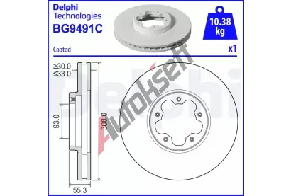 DELPHI Brzdový kotouč - 308 mm DF BG9491C, BG9491C  DELPHI Brzdový kotouč - 308 mm DF BG9491C, BG9491C