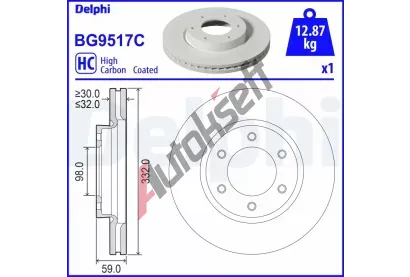 DELPHI Brzdový kotouč - 332 mm DF BG9517C, BG9517C DELPHI Brzdový kotouč - 332 mm DF BG9517C, BG9517C