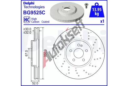 DELPHI Brzdový kotouč - 350 mm DF BG9525C, BG9525C DELPHI Brzdový kotouč - 350 mm DF BG9525C, BG9525C
