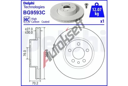 DELPHI Brzdový kotouč - 332 mm DF BG9593C, BG9593C DELPHI Brzdový kotouč - 332 mm DF BG9593C, BG9593C