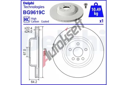 DELPHI Brzdový kotouč - 345 mm DF BG9619C, BG9619C DELPHI Brzdový kotouč - 345 mm DF BG9619C, BG9619C
