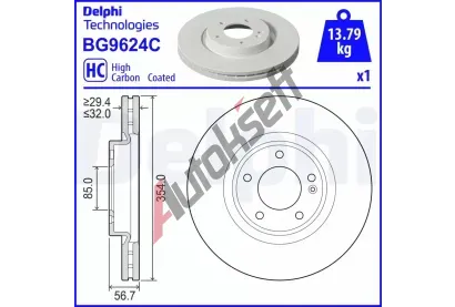 DELPHI Brzdový kotouč - 354 mm DF BG9624C, BG9624C DELPHI Brzdový kotouč - 354 mm DF BG9624C, BG9624C
