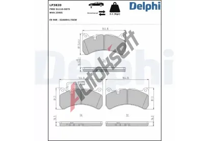 DELPHI Sada brzdových destiček DF LP3820, LP3820 DELPHI Sada brzdových destiček DF LP3820, LP3820