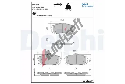 DELPHI Sada brzdových destiček DF LP3854, LP3854  DELPHI Sada brzdových destiček DF LP3854, LP3854