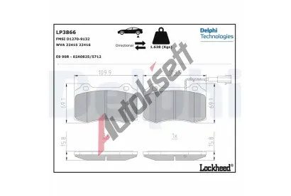 DELPHI Sada brzdových destiček DF LP3866, LP3866 DELPHI Sada brzdových destiček DF LP3866, LP3866