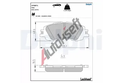 DELPHI Sada brzdových destiček DF LP3871, LP3871 DELPHI Sada brzdových destiček DF LP3871, LP3871