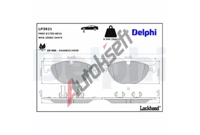 DELPHI Sada brzdových destiček DF LP3921, LP3921 DELPHI Sada brzdových destiček DF LP3921, LP3921