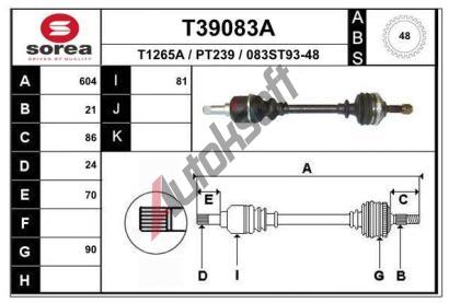 EAI Hnací hřídel EAI T39083A, T39083A EAI Hnací hřídel EAI T39083A, T39083A