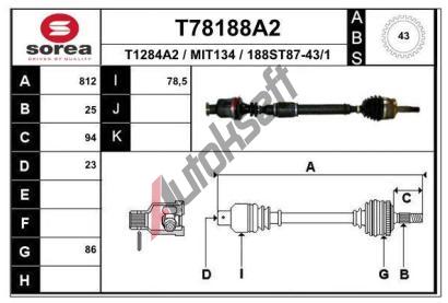EAI Hnací hřídel EAI T78188A2, T78188A2 EAI Hnací hřídel EAI T78188A2, T78188A2