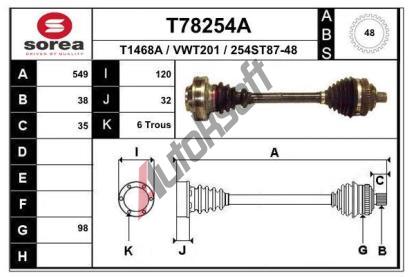 EAI Hnací hřídel EAI T78254A, T78254A EAI Hnací hřídel EAI T78254A, T78254A