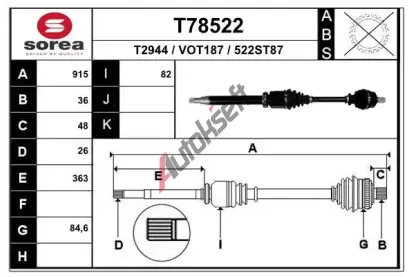 EAI Hnací hřídel EAI T78522, T78522 EAI Hnací hřídel EAI T78522, T78522