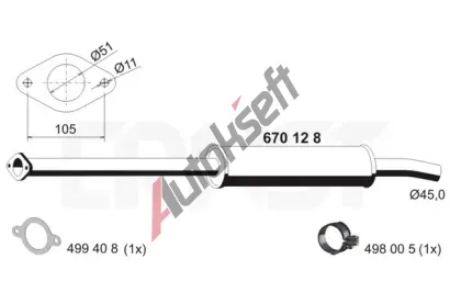 ERNST Přední tlumič výfuku ERN 670128, 670128 ERNST Přední tlumič výfuku ERN 670128, 670128