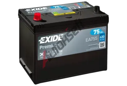 EXIDE 75Ah L, s.p. 630A, PREMIUM ***, 12V, 270x173x222 EX EA755, EA755