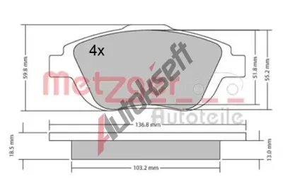 METZGER Sada brzdovch destiek GREENPARTS MTG 1170326, 1170326
